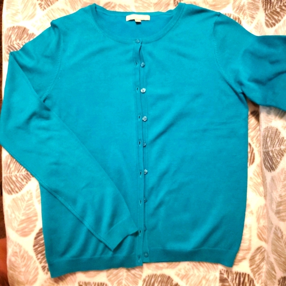 Joan‎ Vass Blue Green Cardigan M